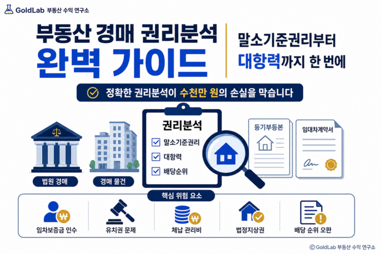 부동산 경매 권리분석 완벽 가이드｜말소기준권리부터 대항력까지 한 번에 대표 이미지 | GoldLab 부동산 수익 연구소