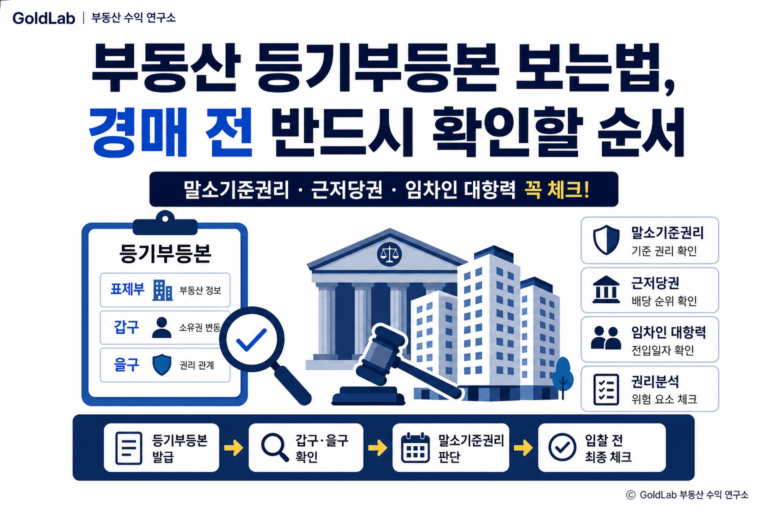 부동산 등기부등본 보는법, 경매 전 반드시 확인할 순서 대표 이미지 | GoldLab 부동산 수익 연구소