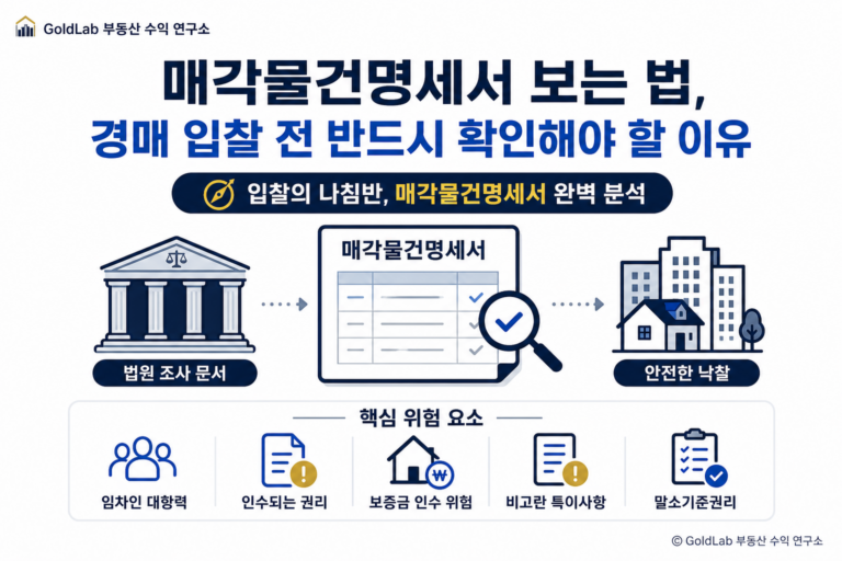 매각물건명세서 보는 법, 경매 입찰 전 반드시 확인해야 할 이유 대표 이미지 | GoldLab 부동산 수익 연구소