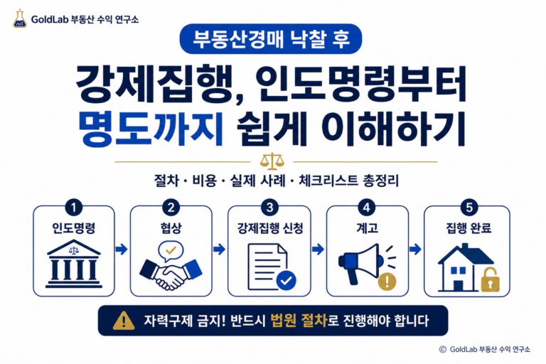 부동산경매 낙찰 후 강제집행, 인도명령부터 명도까지 쉽게 이해하기 대표 이미지 | GoldLab 부동산 수익 연구소