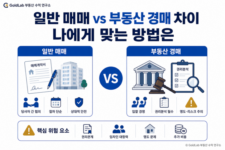 일반 매매 vs 부동산 경매 차이, 나에게 맞는 방법은 대표 이미지 | GoldLab 부동산 수익 연구소