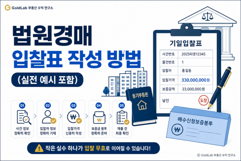 법원경매 입찰표 작성 방법 (실전 예시 포함) 대표 이미지 | GoldLab 부동산 수익 연구소