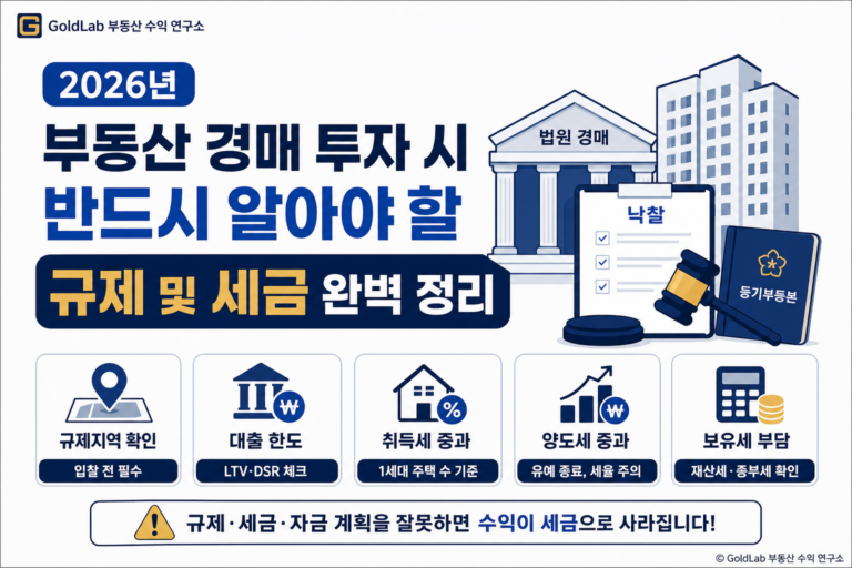 2026년 부동산 경매 투자 시 반드시 알아야 할 규제 및 세금 완벽 정리 대표 이미지 | GoldLab 부동산 수익 연구소
