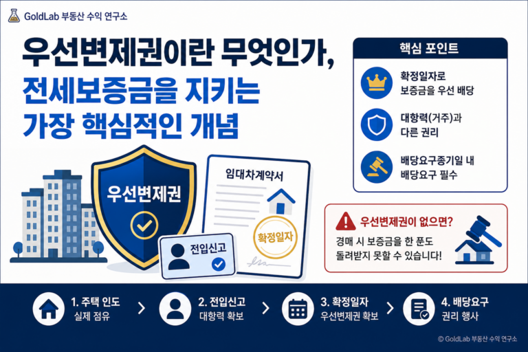 우선변제권이란 무엇인가, 전세보증금을 지키는 가장 핵심적인 개념 대표 이미지 | GoldLab 부동산 수익 연구소