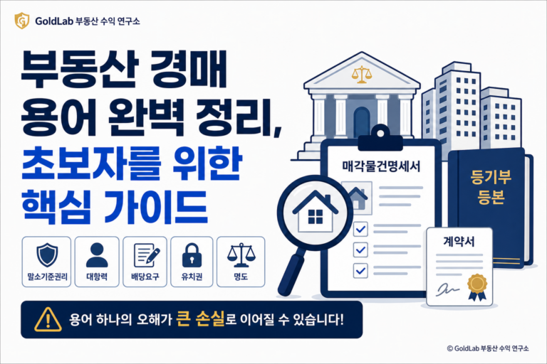 부동산 경매 용어 완벽 정리, 초보자를 위한 핵심 가이드 대표 이미지 | GoldLab 부동산 수익 연구소